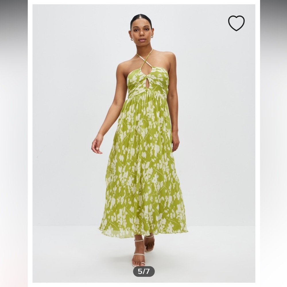 Green and White Maxi Halter Drama Dress